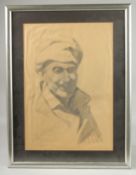 FAEQ HASSAN (1914-1992, IRAQ); PENCIL PORTRAIT ON PAPER, signed, framed and glazed, 47cm x 32.5cm.