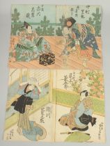 KUNISADA I UTAGAWA (1786-1865): KABUKI PLAYS; four original mid 19th century Japanese woodblock