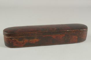 A LARGE 18TH-19TH CENTURY PERSIAN OR INDIAN PAPIER MACHE PEN BOX, 32cm x 7cm.