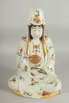 A LARGE JAPANESE KUTANI WARE KANNON FIGURE, 39cm high.