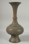 A LARGE AND FINE 19TH CENTURY DAMASCUS ENGRAVED BRASS VASE, with a single band of calligraphy and