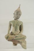 A RARE POSSIBLY 11TH-12TH CENTURY SOUTH EAST ASIAN BRONZE BUDDHA, possibly Thai, with traces of