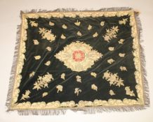 A FINE LARGE OTTOMAN METAL THREADED VELVET TEXTILE, with embroidered floral motifs on a black / dark