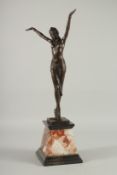 AFTER D. H. CHIPARUS. A BRONZE DANCER. Signed, on a marble base. 22ins high.