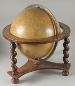 A GOOD TABLE GLOBE "TERRESTRE" GIRARD et BARRERE. 11ins diameter on a stand with barley twist legs.