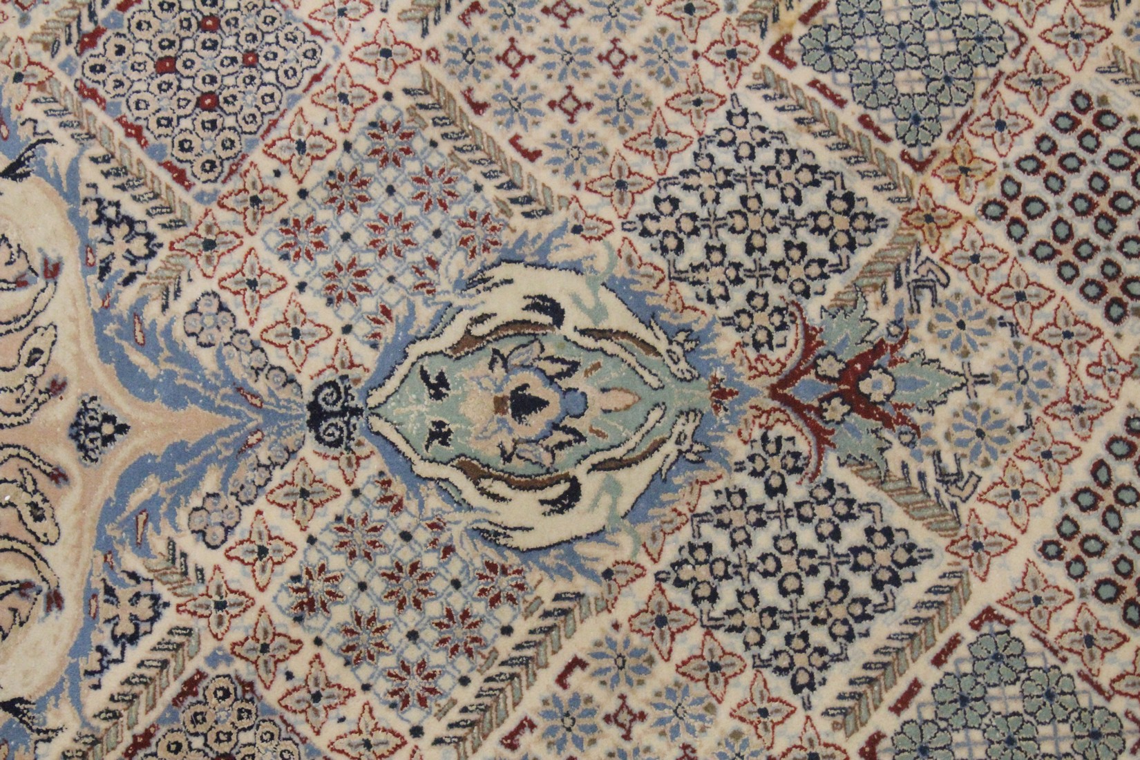 A GOOD PERSIAN NAIRN CARPET beige ground with stylised animals and floral design. 8ft 10ins x 6ft - Image 5 of 7