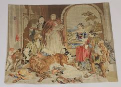 A GOOD GROS POINT HUNTING AND FISHING TAPESTRY. 39ins x 51ins.