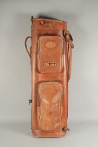 EDWARD GREEN, LONDON. A HAND MADE LEATHER STRAP GOLF BAG. 2ft 11ins.
