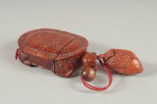 A HARDWOOD TURTLE INRO. 4ins long.