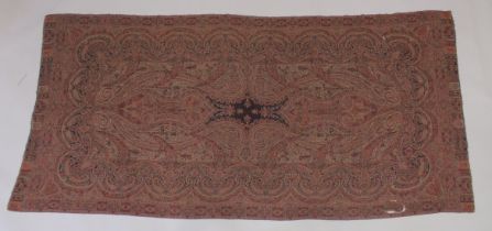 A FINE KASHMIRI SHAWL 84ins x 40ins (a few holes).