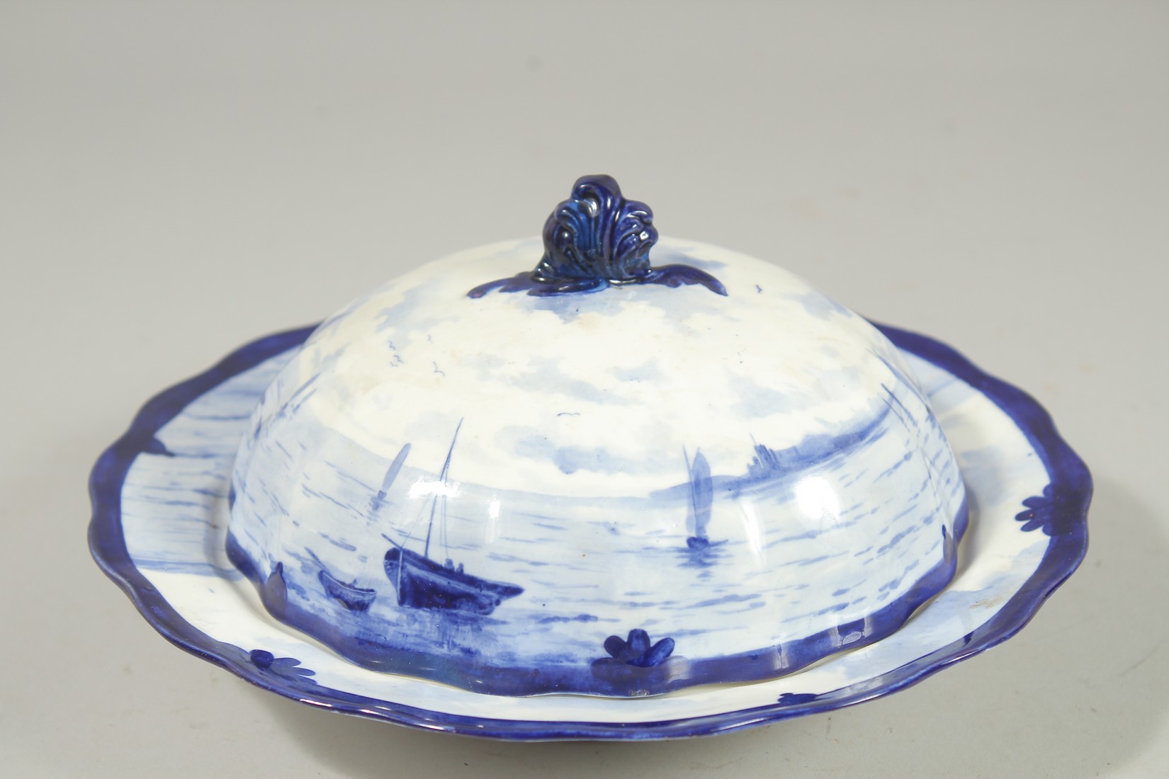 A ROYAL CROWN DERBY MUFFIN DISH AND COVER painted with sailing vessels by W.E.J. DEAN. - Image 2 of 6