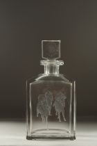 A GOODWOOD TROPHY. 1988 A VERY GOOD GLASS DECANTER AND STOPPER engraved with three horses and