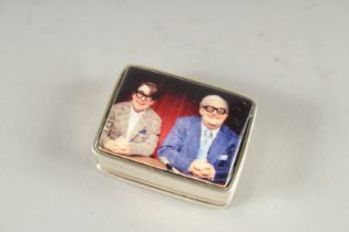 A SILVER PILL BOX " The Two Ronnies" 1.5ins.