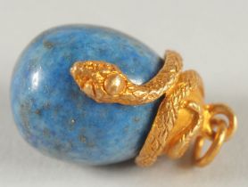 A 14CT GOLD RUSSIAN BLUE EGG PENDANT with a snake.