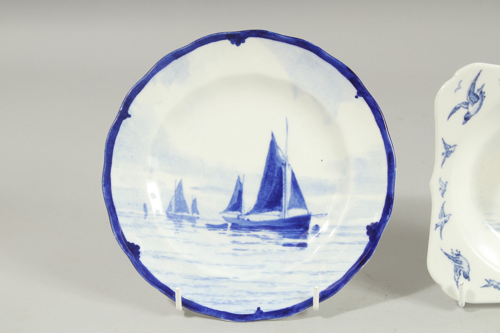 A ROYAL CROWN DERBY SQUARE SHAPED BOWL painted with sailing vessels by W.E.J.DEAN. Signed and a - Image 2 of 6