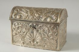 A CONTINENTAL METAL DOMED CASKET. 7ins long.