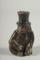 A JAPANESE BRONZE GORILLA SNUFF BOTTLE AND STOPPER. 2.5ins high.