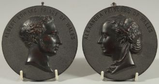 A PAIR OF 19TH CENTURY PLAQUES with Albert Edward, Prince of Wales and Alexandra, Princess of Wales,