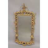 A GOOD 18TH CENTURY CARVED AND GILDED MIRROR with naturalistically carved and pierced frame. 4ft