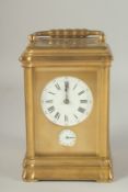 A GOOD 19TH CENTURY FRENCH BRASS CARRIAGE CLOCK with alarm. 6ins high.