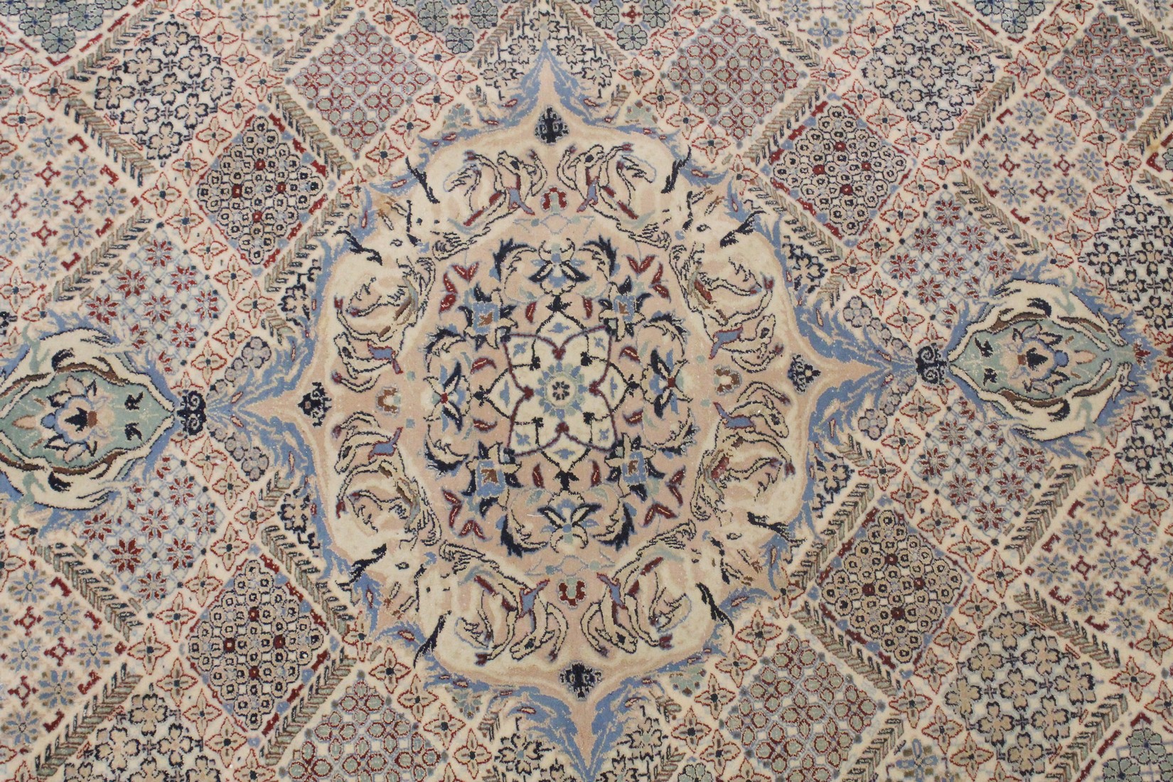 A GOOD PERSIAN NAIRN CARPET beige ground with stylised animals and floral design. 8ft 10ins x 6ft - Image 4 of 7