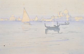 Ethel Kirkpatrick (1869-1966), figures in gondolas off Venice, colour woodcut, signed in pencil, 9.