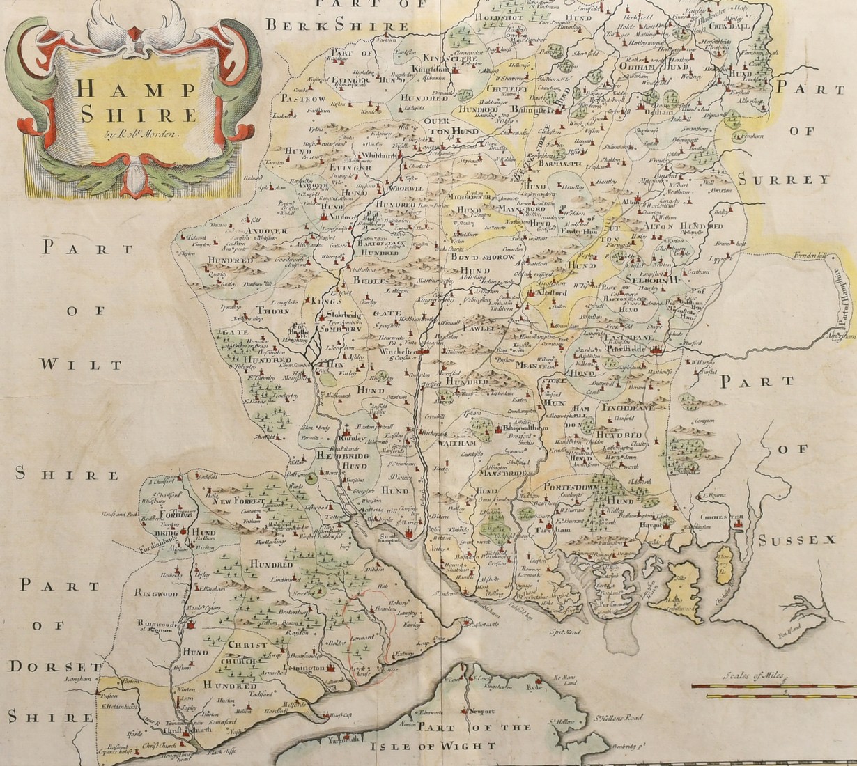 C. Smith (early 19th Century) A hand coloured engraved map of Hampshire, 19" x 17", (48.5x43cm)