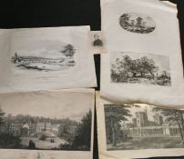 A small collection of antique prints and engravings including one showing a game of bowls, unframed,