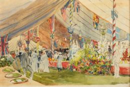 William Monk (1863-1937), Amersham Show, 1904, a tented flower display, watercolour, inscribed and