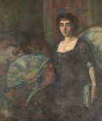 A. Villard, French School, Circa 1912, a portrait of a seated lady holding a fan, oil on canvas,