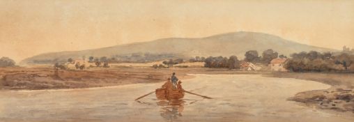 Alexander Monro (1802-1844), 'The River Yar, Near Freshwater, Isle of Wight, 3.25" x 9.5" (8 x 23.