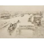 William Walcott (1874-1943), 'The Tyne', ships and barges on a river, etching, signed and