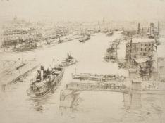 William Walcott (1874-1943), 'The Tyne', ships and barges on a river, etching, signed and