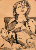 Epstein, Early 20th Century American School, ink study of a seated female figure holding a cat,