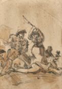 19th Century, an ink and watercolour drawing of figures in battle, 13.5" x 9.25 (34 x 23.5cm).