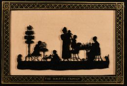 19th Century silhouette painting, 'The Happy Family', 6.25" x 9.25" (16 x 23.5cm).