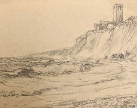 Nelson Dawson A ruin on the coast, charcoal drawing, initialled, 14" x 17.5", (35.5x44.5cm)and