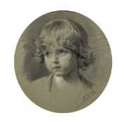 Franz Xaver Simm (1853-1918) Austrian, a head study of a young child, charcoal and chalk, 8"