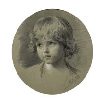 Franz Xaver Simm (1853-1918) Austrian, a head study of a young child, charcoal and chalk, 8"