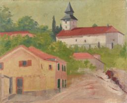 Early 20th Century French School, a view of a town buildings, oil on canvas laid down, 21.5" x 25.5"