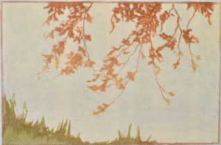 D. N. Morgan, Circa 1920, 'Autumn Leaves' colour woodcut, signed and inscribed in pencil and