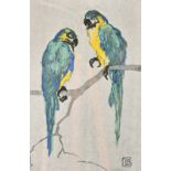 Karoline / Lina Ammer (1871-1935) German, two parrots, colour woodcut, signed and inscribed in