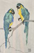 Karoline / Lina Ammer (1871-1935) German, two parrots, colour woodcut, signed and inscribed in
