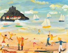 Alan Furneaux (b. 1953) British, 'Windy Morning on MArazion Beach', oil on board, signed, 8" x