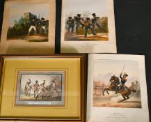 L. Ebner, 19th Century, a hand-coloured aquatint of artillery in action and a small collection of