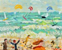Alan Furneaux (b. 1953) British, 'Kite Surfers Marazion', oil on board, signed, 8" x 10" (20 x
