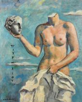 Schneider, 20th Century, 'Pigmalio', a classical statue, oil on canvas, signed, 24" x 19.75" (61 x
