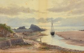 Charles H Branscombe, Circa 1913, a lone boat moored in a tidal inlet, watercolour, signed, 8.75"