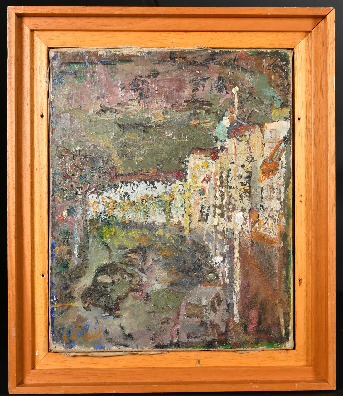 Rene Hamiot (20th Century French School), a view of buildings in a town, oil on canvas, signed, - Image 2 of 4