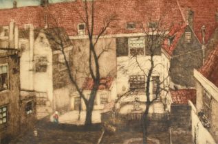 Jan Christan Poortenaar (1886-1958), Old Houses, Amsterdam, etching and aquatint, signed in